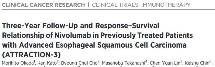 Clin Cancer Res：晚期食管癌采用納武單抗二線治療的長期預后