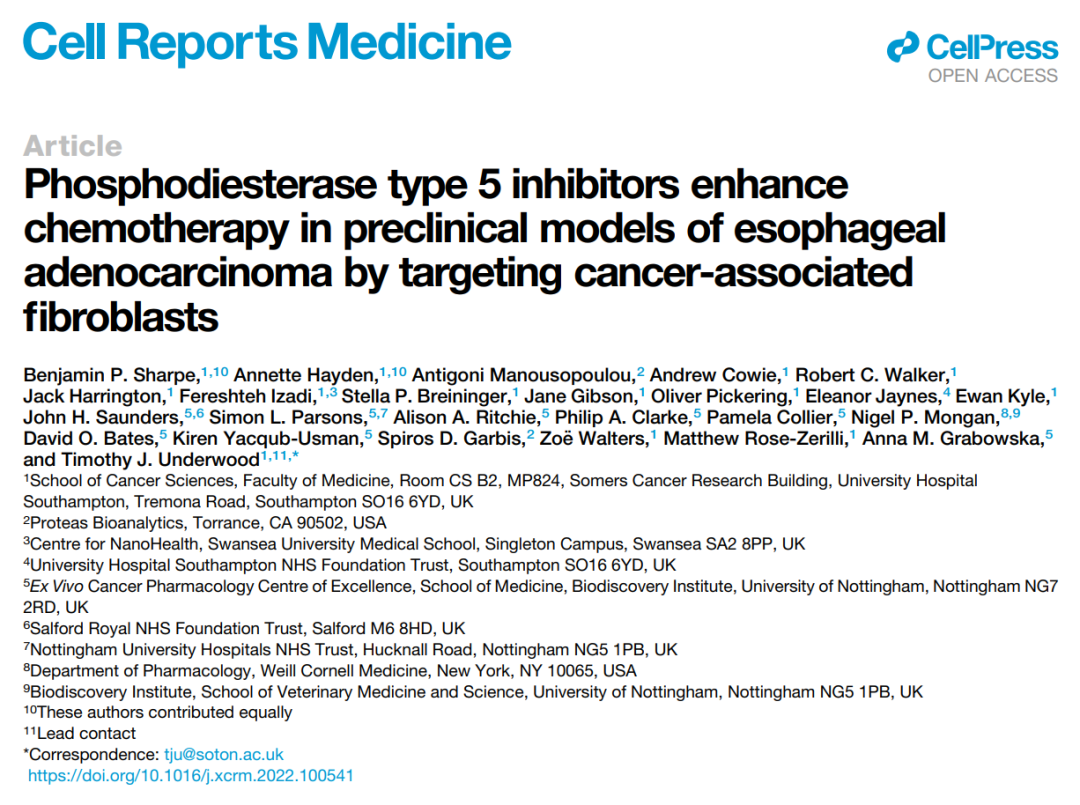 Cell Reports Medicine：“偉哥”有助于食管癌治療，即將進行臨床試驗